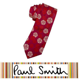 Vintage Y2K Paul Smith Red Pink Poppy Floral Asian Neck Tie Necktie 100% Silk